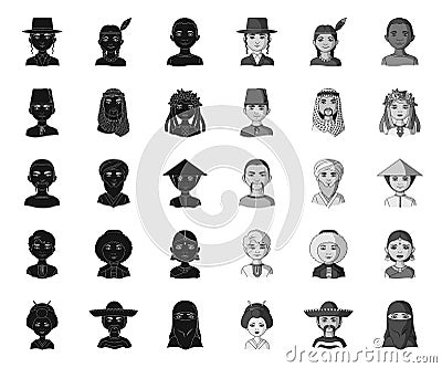 The human race black.mono icons in set collection for design. People and nationality vector symbol stock web Vector Illustration
