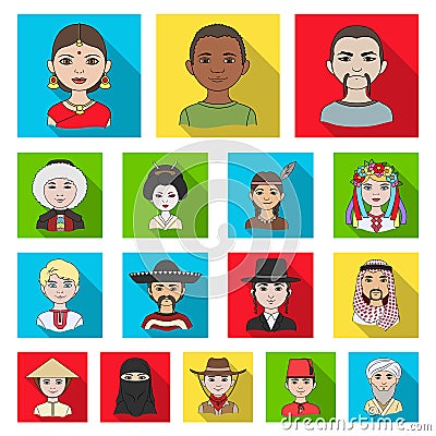 The human race flat icons in set collection for design. People and nationality vector symbol stock web illustration. Vector Illustration