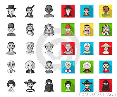 The human race mono,flat icons in set collection for design. People and nationality vector symbol stock web illustration Vector Illustration