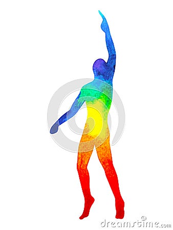 Human raise hand up power energy pose, abstract rainbow body Stock Photo