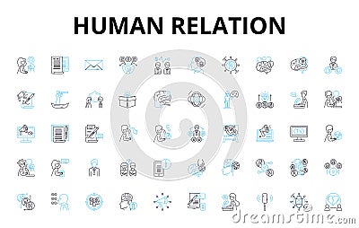 Human relation linear icons set. Empathy, Communication , Trust, Respect, Forgiveness, Intimacy, Understanding vector Vector Illustration