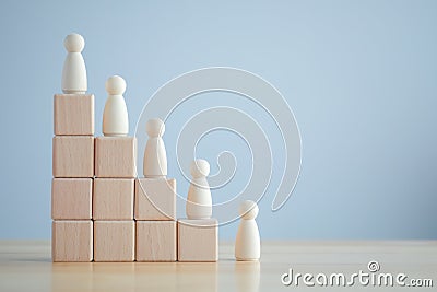 Wooden human on top of wooden block. Evaluation, Performance and Human Resource Development concept Stock Photo