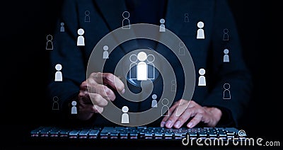 Human Resource Search Concept. Entrepreneurs or business owners are looking for employees, teams. Magnifying glass focus to human Stock Photo