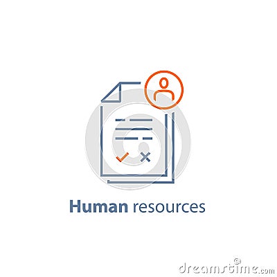 Human resources, choose candidate, recruitment service, fill vacancy, employment concept, application form review, staff search Vector Illustration