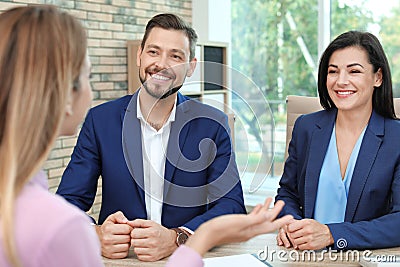 Human resources commission conducting job interview Stock Photo