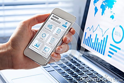 Human resources HR management app concept on mobile phone screen Stock Photo