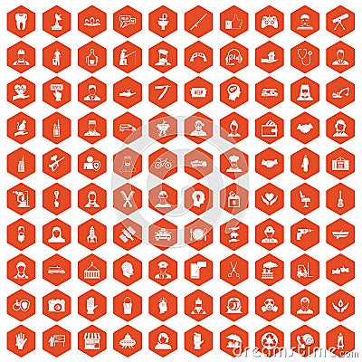 100 human resources icons hexagon orange Vector Illustration