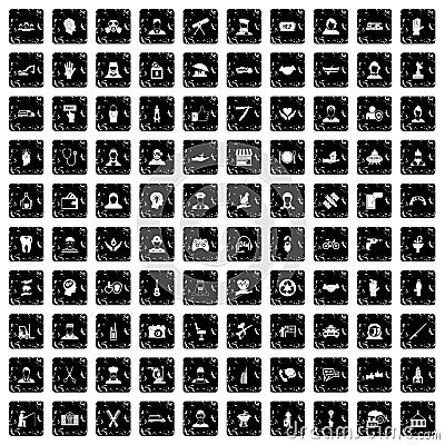 100 human resources icons set, grunge style Vector Illustration