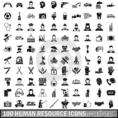 100 human resources icons set in simple style Vector Illustration