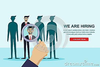 Human resources interview concept. Recruitment and hiring banner or poster design template. Vector flat illustration. Vector Illustration