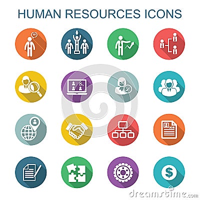 Human resources long shadow icons Vector Illustration