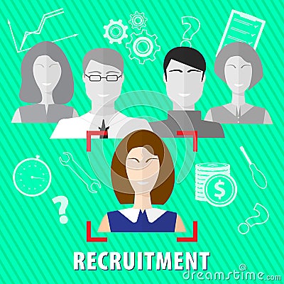 Human resources man woman personnel search selection. Vector Illustration