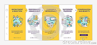 Human resources management basics yellow onboarding template Vector Illustration