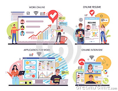Human resources online service or platform set. Idea of recruitment Vector Illustration