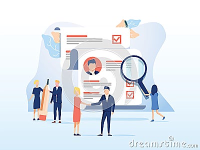 Human Resources, Recruitment Concept for web page, social media. Vector illustration people select a resume for a job Vector Illustration