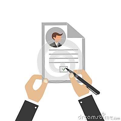 Human resources. Resume or curriculum vitae. Choice of person. Person suitable for the work. Vector illustration Vector Illustration