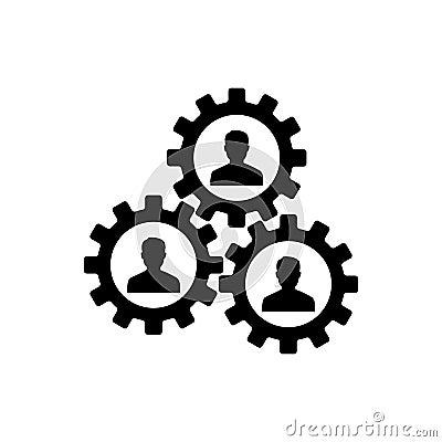 Human resourse managment icon. Gears showing teamwork, cooperation, managment. Simple icon. Vector illustration for design, web. Vector Illustration