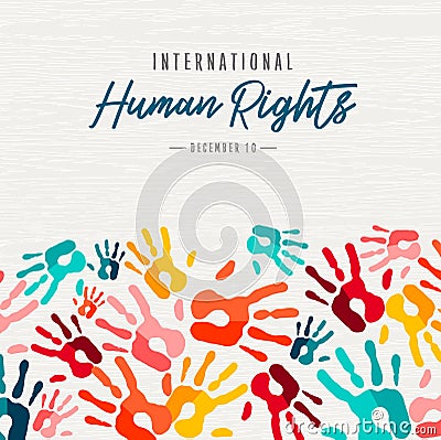 Human Rights card of colorful people hand prints Vector Illustration