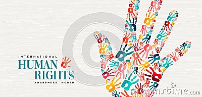 Human Rights card of colorful people hand prints Vector Illustration