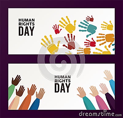Human rights day poster with hands colors print Vector Illustration