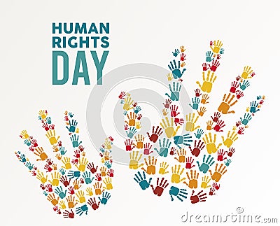 Human rights day poster with hands colors print Vector Illustration