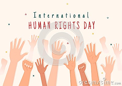 Human Rights Day Template Hand Drawn Flat Cartoon Illustration with Hands Raised Breaking Chains or Holding Hand Design Vector Illustration
