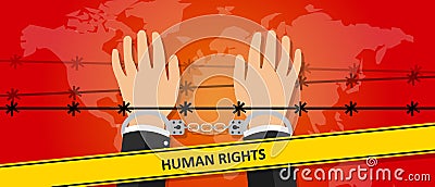 Human rights freedom illustration hands under wire crime against humanity activism symbol handcuff Vector Illustration