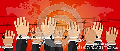 Human rights freedom illustration hands under wire crime against humanity activism symbol handcuff Vector Illustration