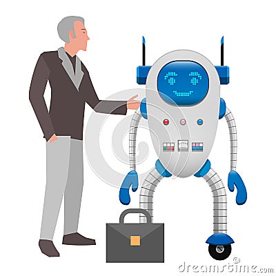 Human and Robot Cooperation Isolated Illustration Vector Illustration