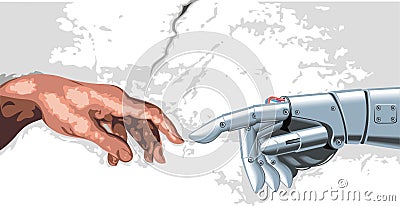 Human and robot hand Vector Illustration