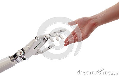Human and Robot Hands Reaching Artificial Intelligence Concept 3d Illustration Stock Photo