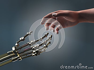 Human and robot helping hands Stock Photo