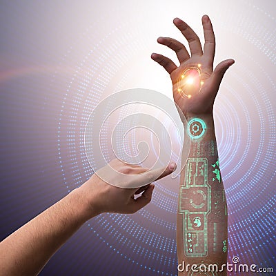 The human robotic hand in futuristic concept Stock Photo
