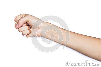 Human's hand keeping something on white background Stock Photo