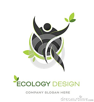 Human shape and leaves logo design Cartoon Illustration