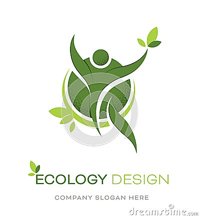 Human shape and leaves logo design Cartoon Illustration