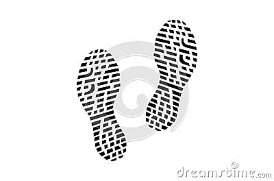 Human shoe footprints. Pair of prints of boots or sneakers. Left and right leg. Shoe sole. Black and white vector Vector Illustration