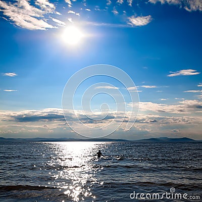 Human silhouette against the backdrop of sea Stock Photo