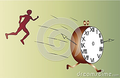Human silhouette chasing alarm clock Stock Photo