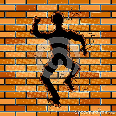 Human silhouette hole in brick wall pop art vector Vector Illustration