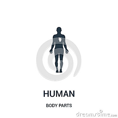 human silhouette with white image of the heart icon vector from body parts collection. Thin line human silhouette with white image Vector Illustration