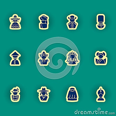 Human silhouettes icon set isolated on green Vector Illustration