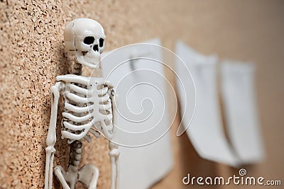 The human skeleton on the left side is a sticker to remind you of business Stock Photo