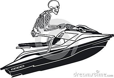 Human skeleton riding water jet ski Vector Illustration