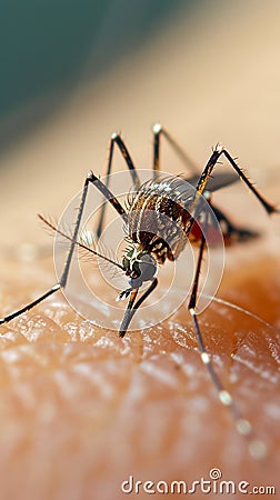 Human skin invaded by a mosquito, showcasing a close up annoyance Stock Photo