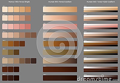 Human skin tones in three different charts with gradients Stock Photo