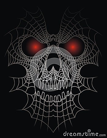 Human skull as spider net Stock Photo