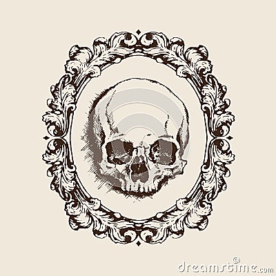 Human skull in filigree frame. Vector illustration Vector Illustration