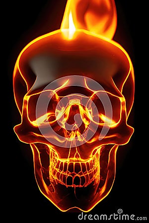 Human skull in flames isolated on black background. Generative Ai Cartoon Illustration