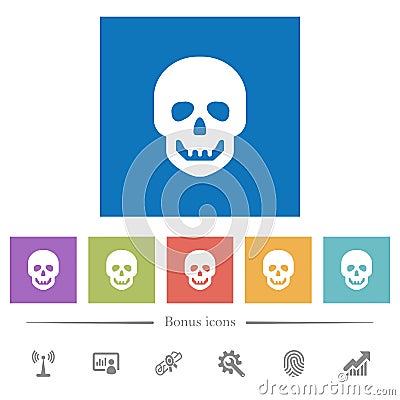 Human skull flat white icons in square backgrounds Stock Photo